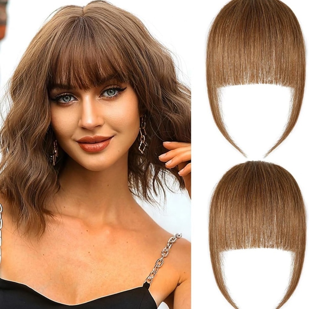 Human Hair Clip In Wispy Bangs in Light Brown